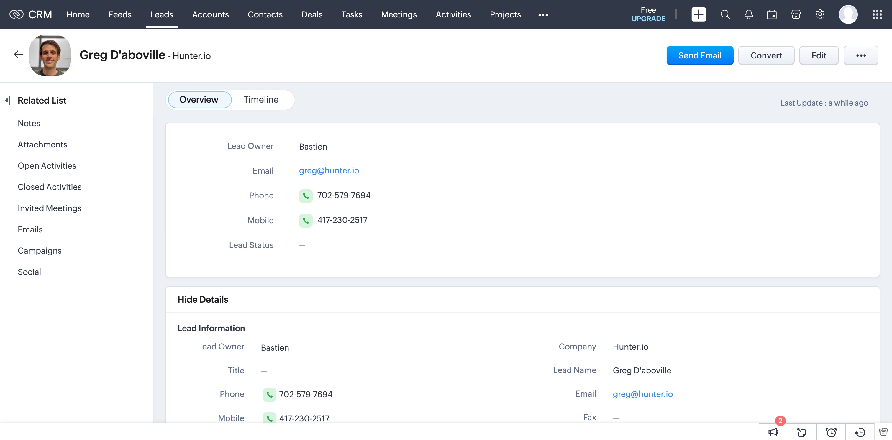 Lead in Zoho