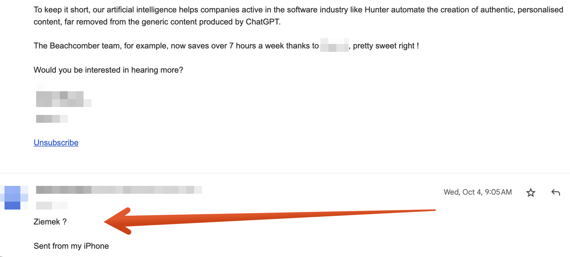 An example of a pointless cold email follow-up