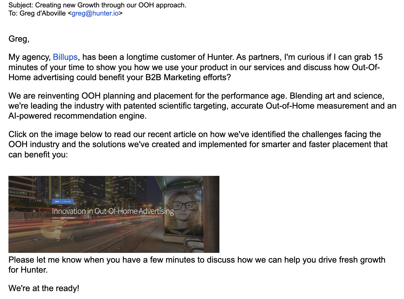 An unsuccessful cold email example