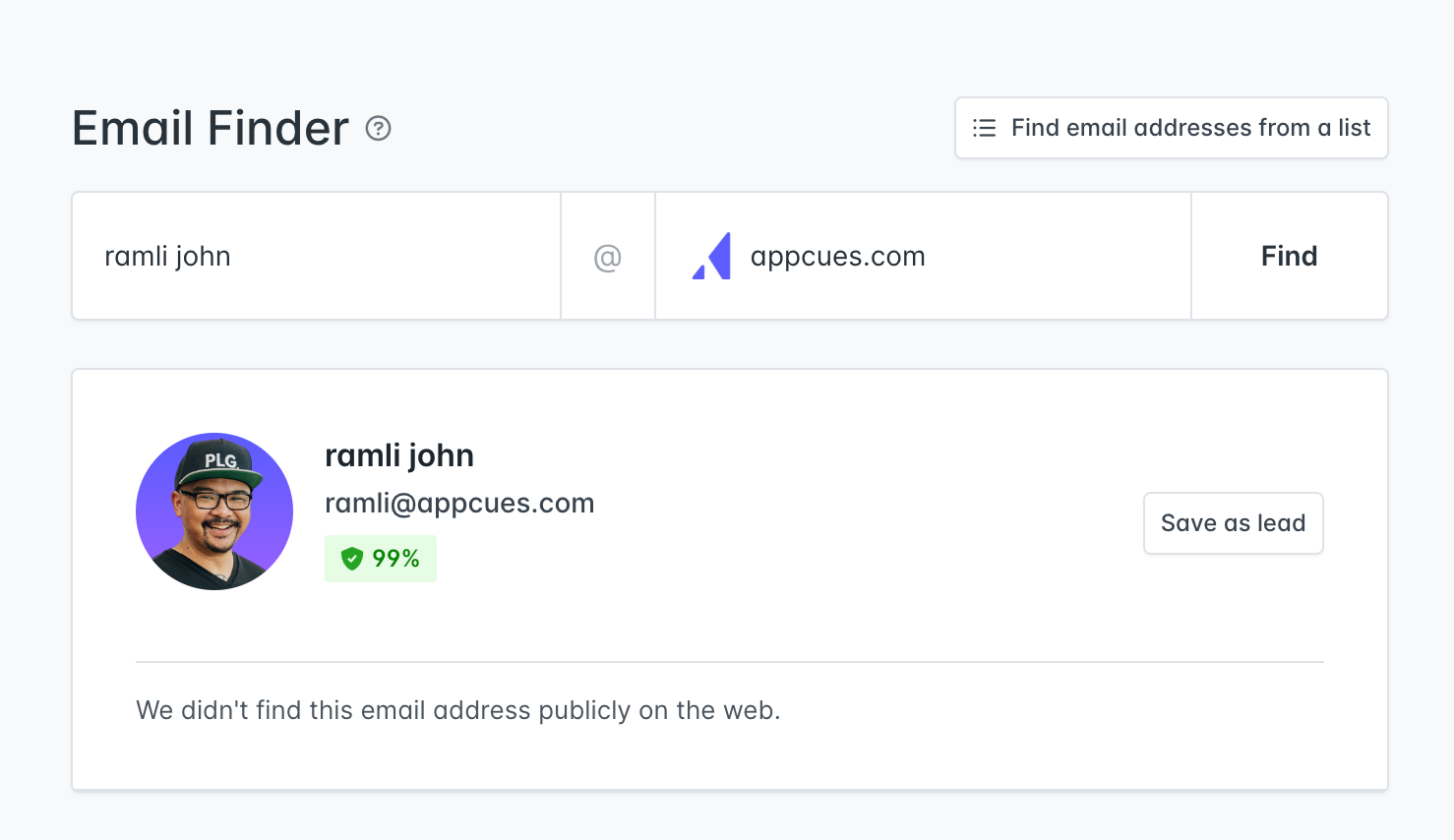 Hunter's Email Finder user interface