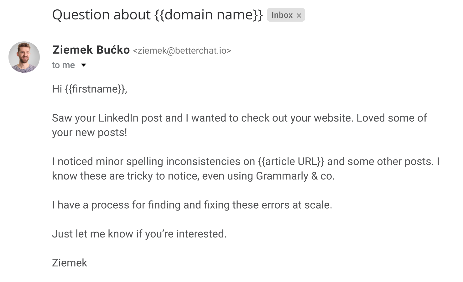 An example of a cold email that uses personalization well