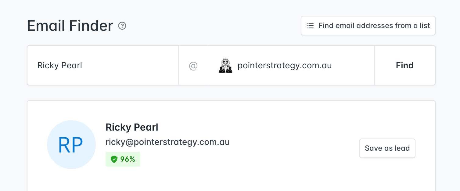 Hunter's Email Finder user interface