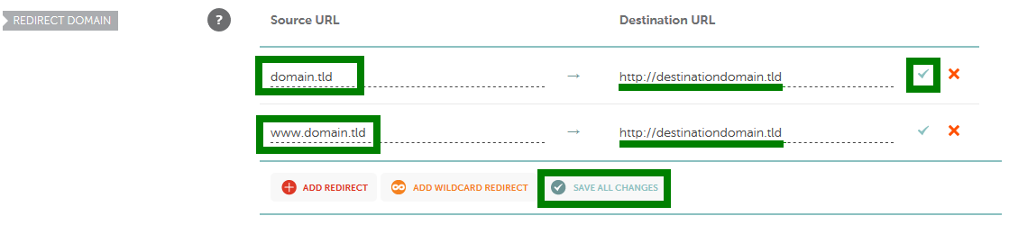 Namecheap interface for redirecting an owned domain.