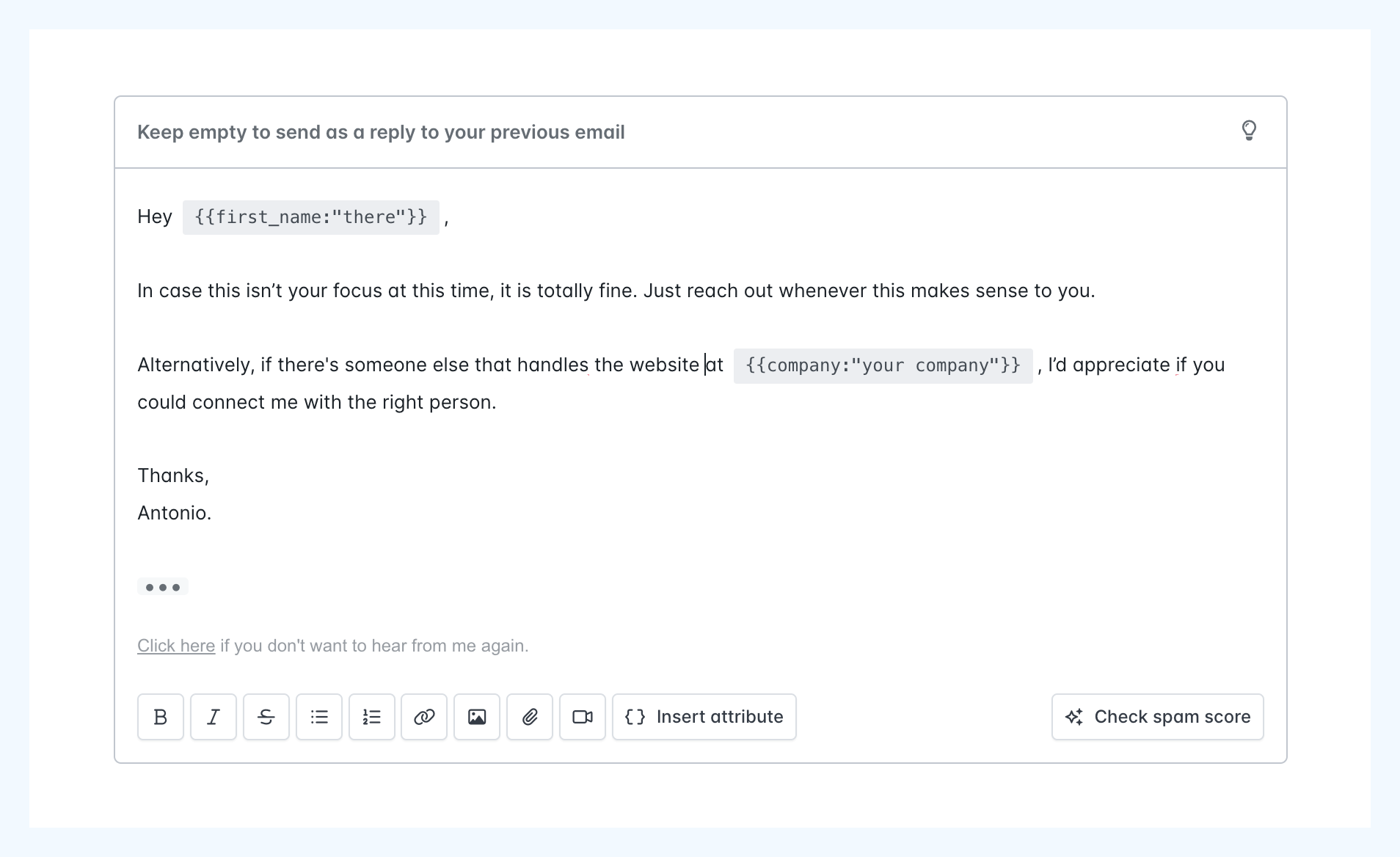 email that calls on the consistency principle to persuade the recipient
